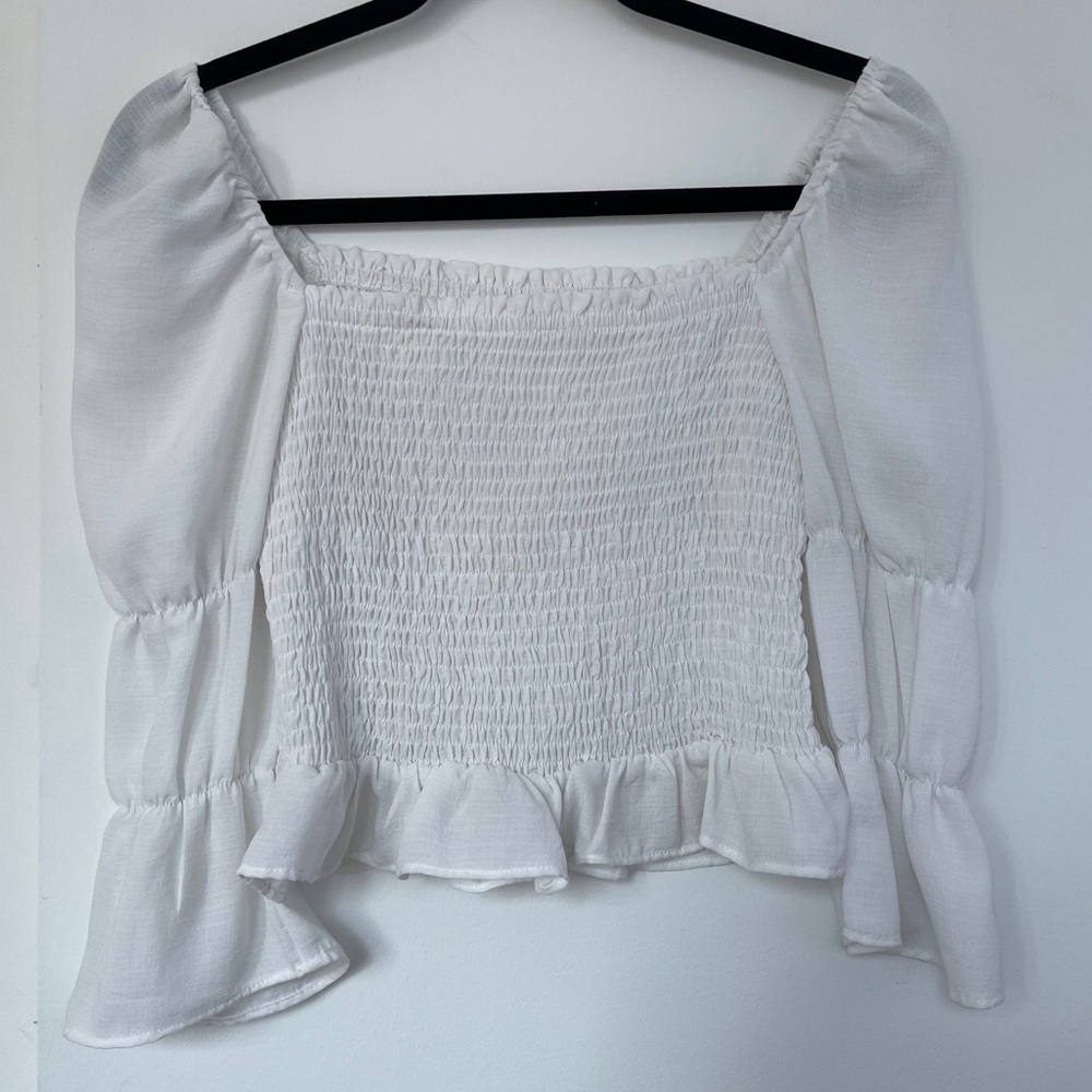 White Puff Sleeve Smocked Prairie Blouse